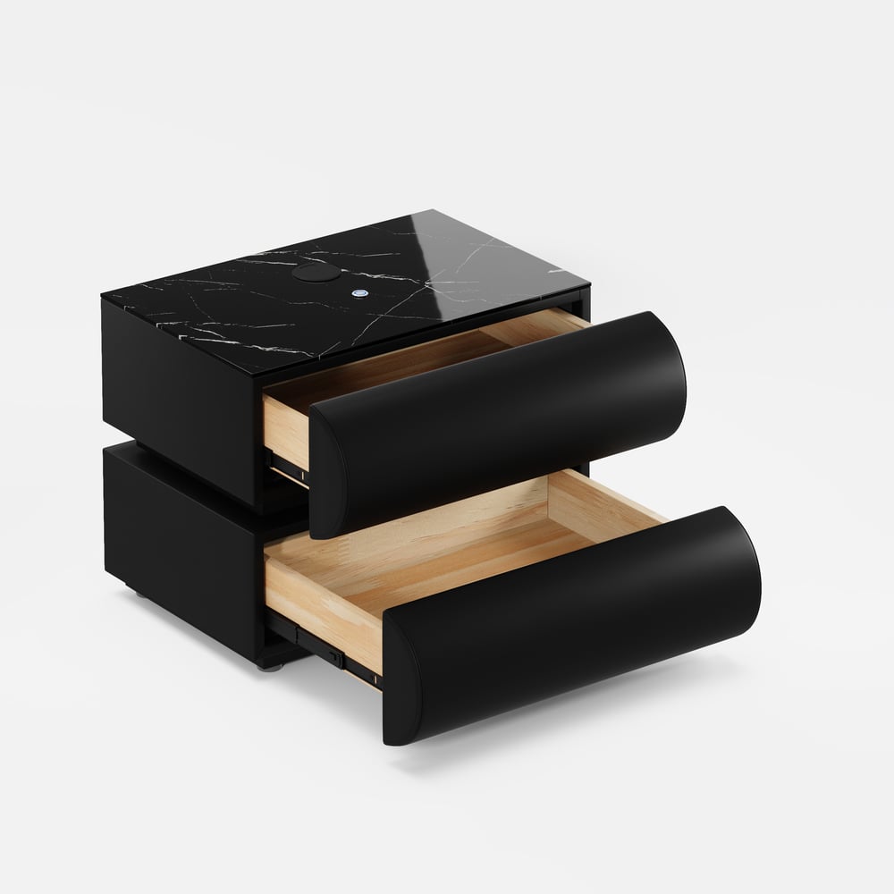 Humply Leather 2-Drawer Smart LED Nightstand with Sintered Stone Top window image