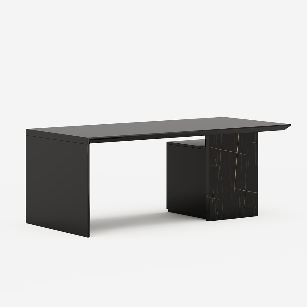 Modern Glossy Black Home Office Desk with Movable File Cabinet (1520mm) window image