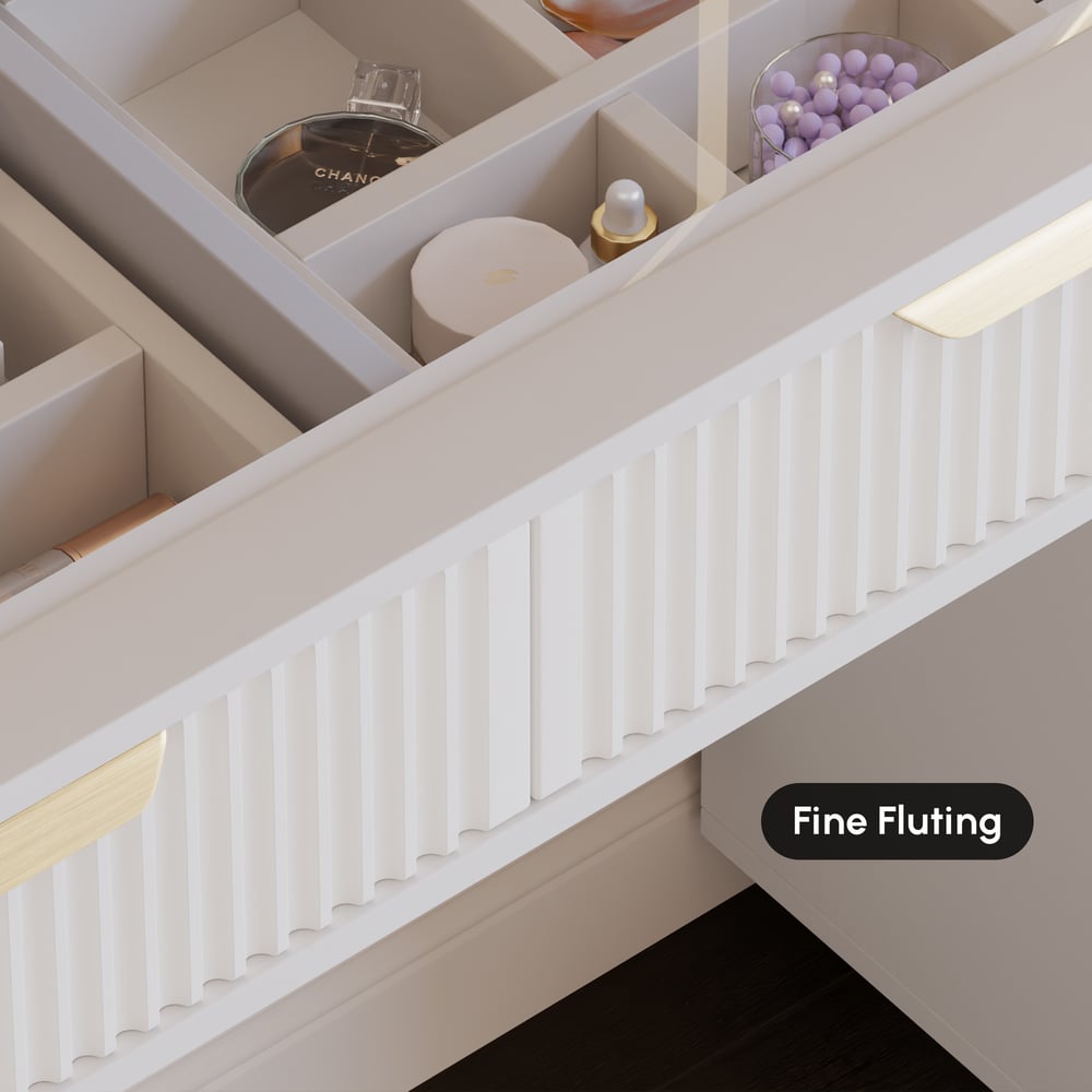 50" Fluted Makeup Vanity Set with Charger & LED Mirror window image