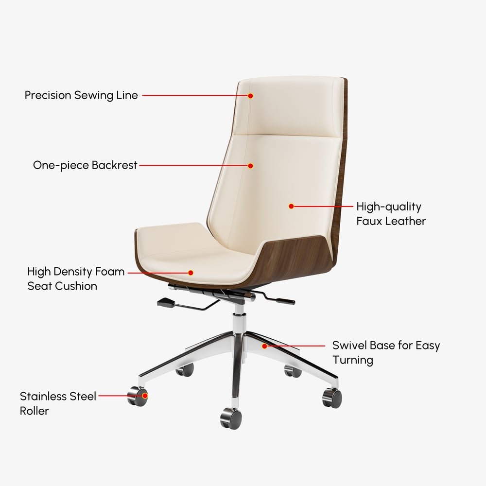 White Faux Leather Office Chair Desk Chair with Wheels & Adjustable Height window image