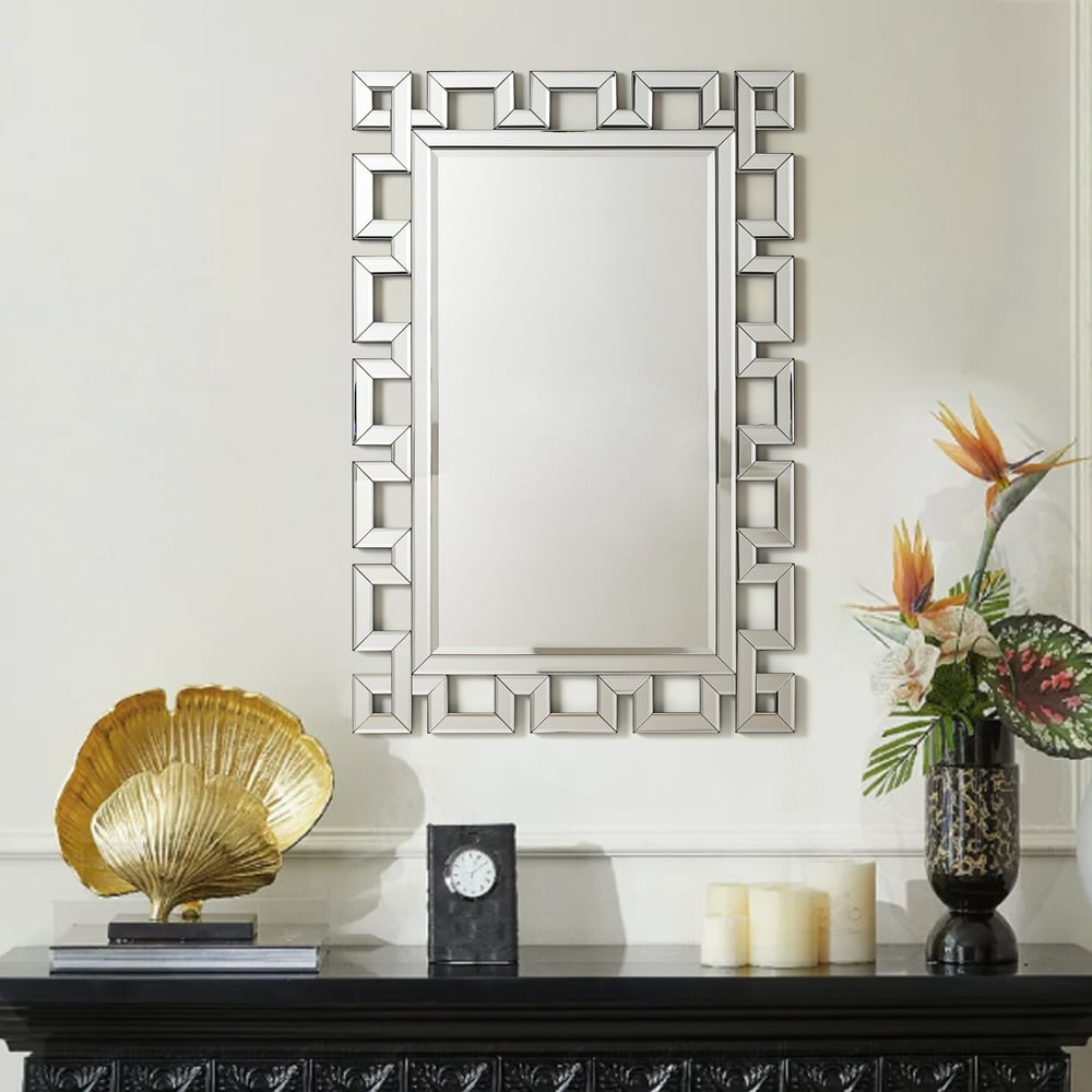 Rectangular 35" Decorative Wall Mirror with Geometric Beveled Frame window image