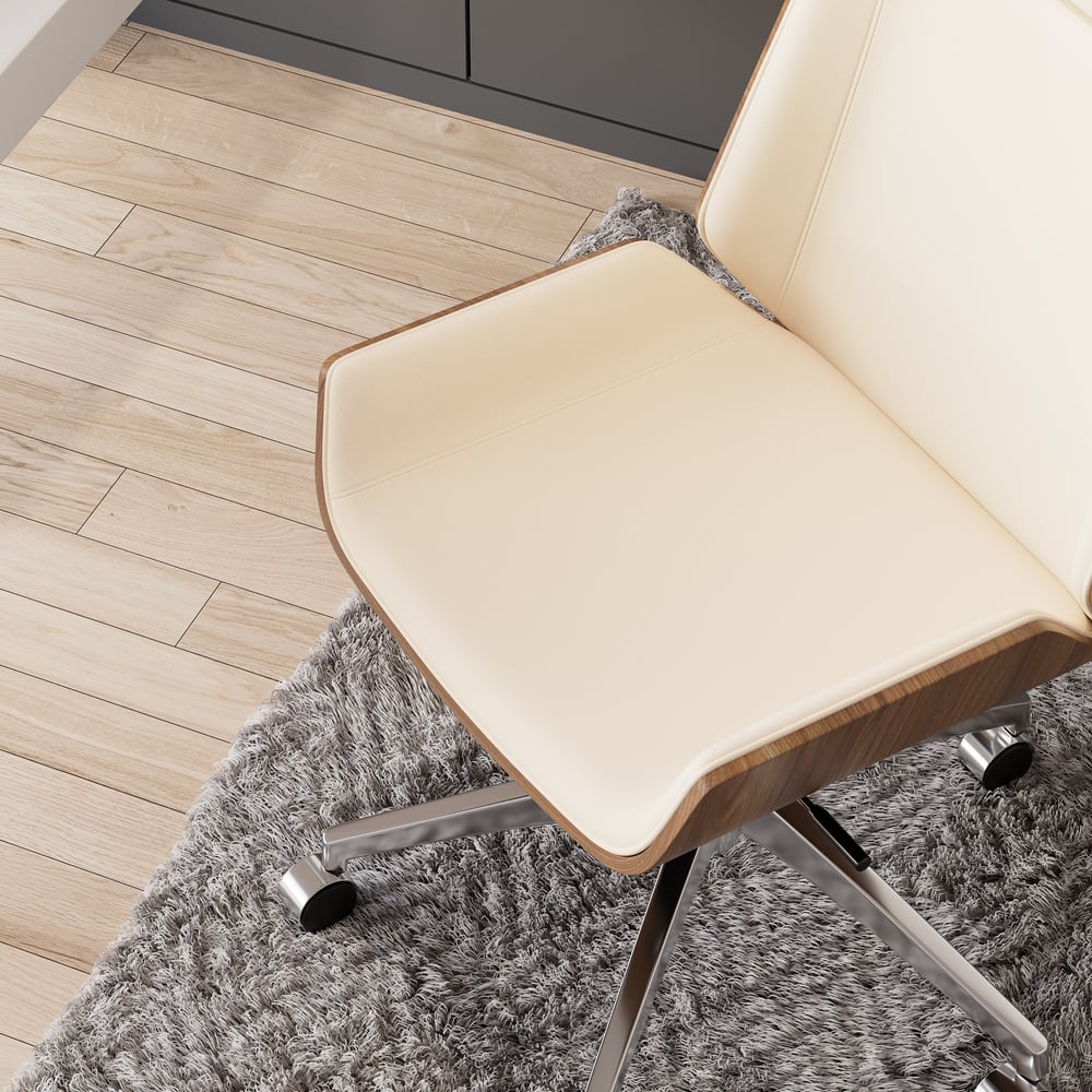 White Faux Leather Office Chair Desk Chair with Wheels & Adjustable Height window image