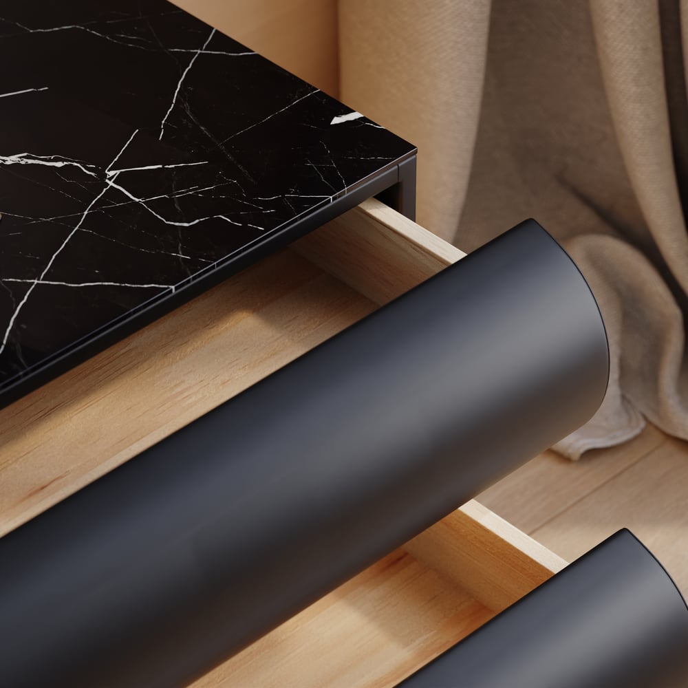 Humply Leather 2-Drawer Smart LED Nightstand with Sintered Stone Top window image