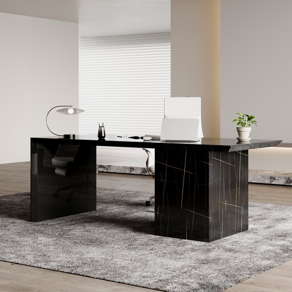 Modern Glossy Black Home Office Desk with Movable File Cabinet (1520mm) window image