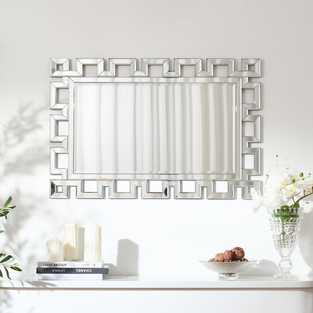 Rectangular 35" Decorative Wall Mirror with Geometric Beveled Frame window image