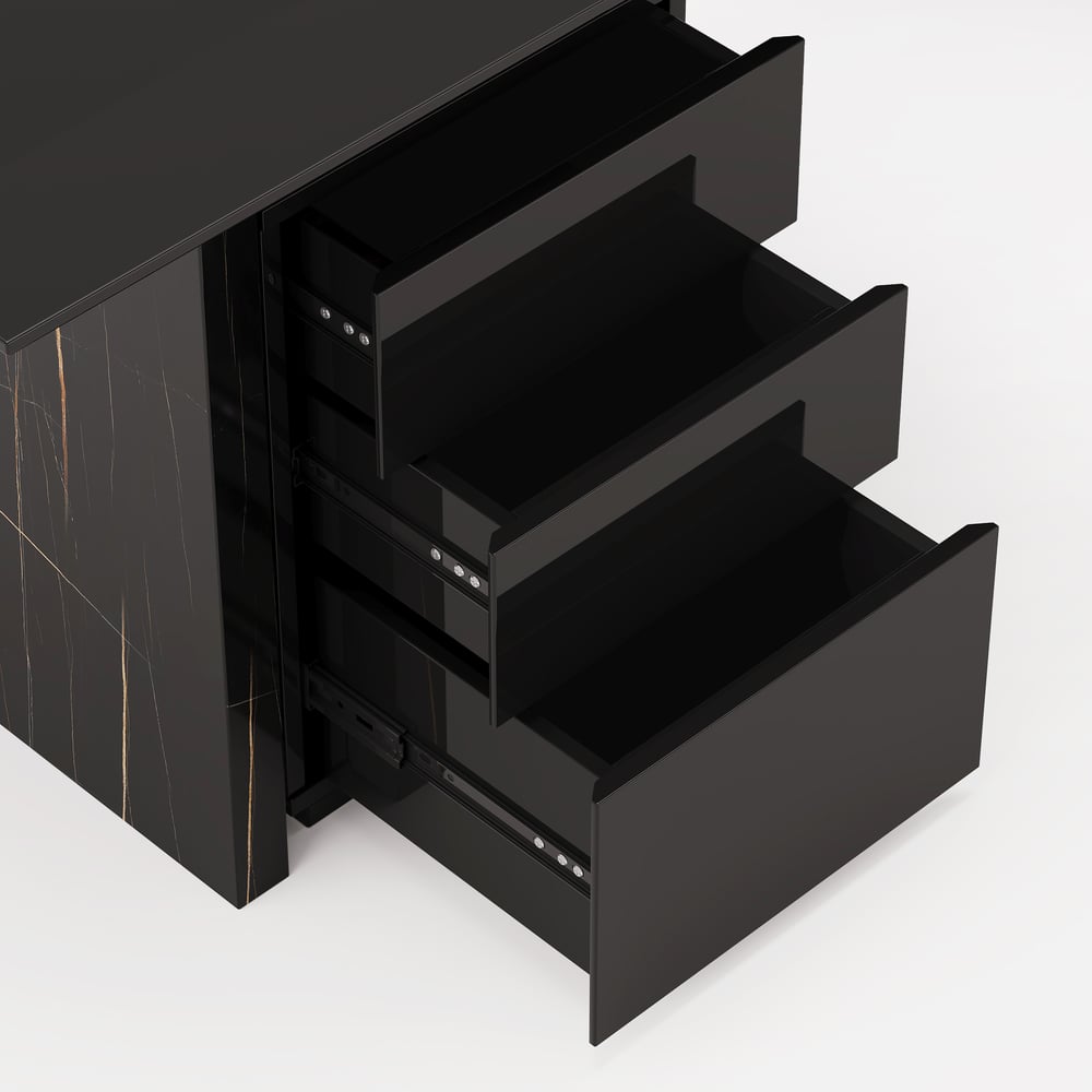 Modern Glossy Black Home Office Desk with Movable File Cabinet (1520mm) window image