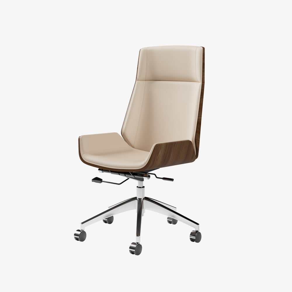 Khaki Faux Leather Office Chair Desk Chair with Wheels & Adjustable Height window image