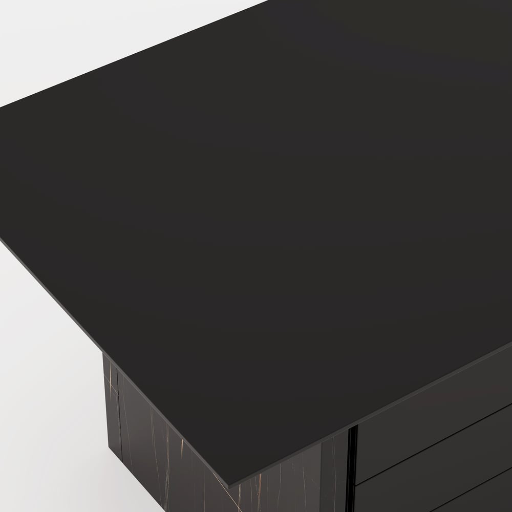 Modern Glossy Black Home Office Desk with Movable File Cabinet (1520mm) window image