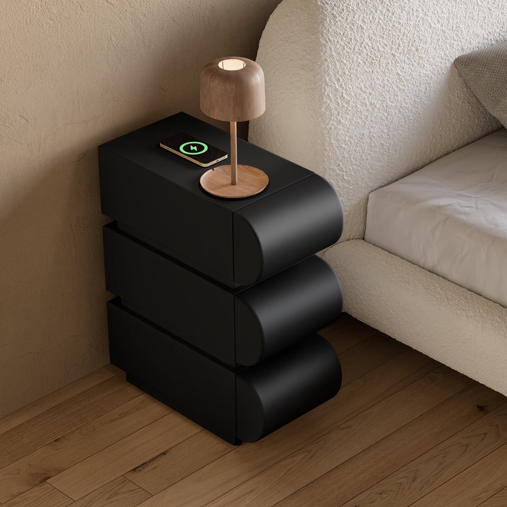 Wąska skórzana inteligentna szafka nocna z 3 szufladami obraz okna