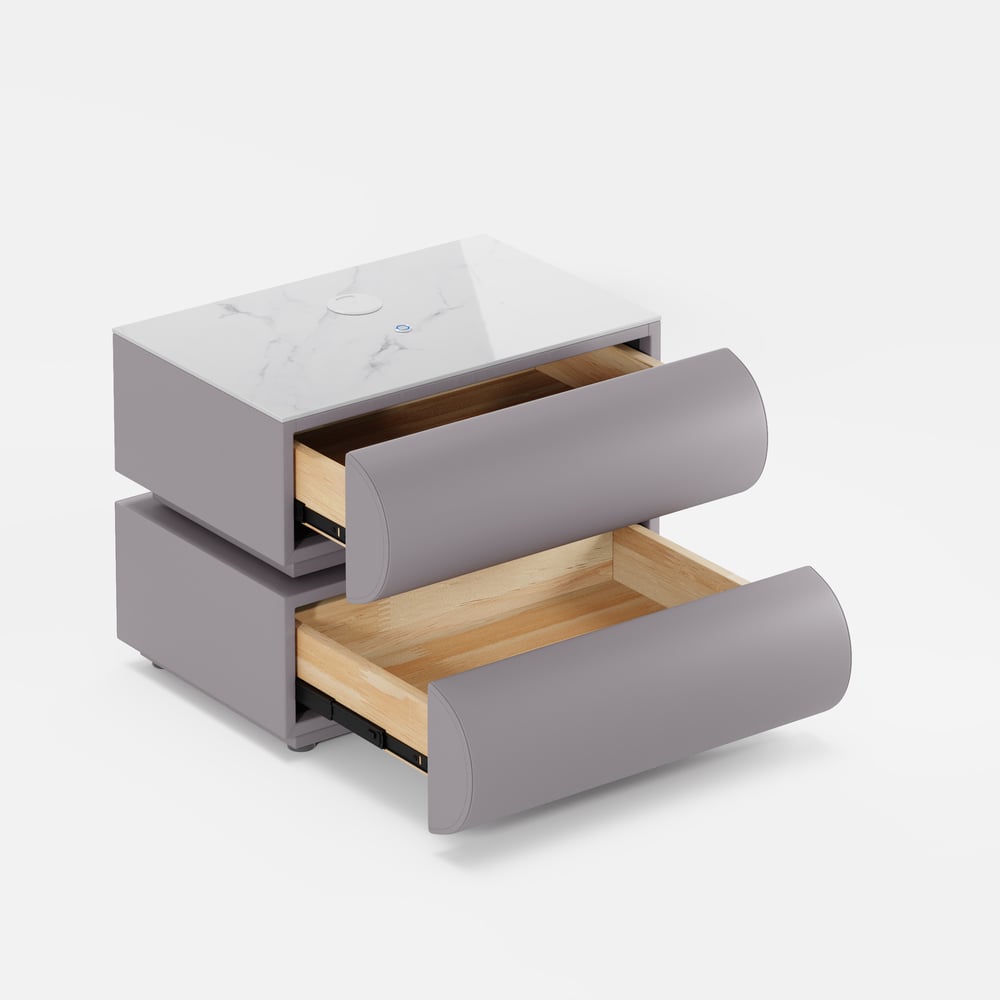 Humply Leather 2-Drawer Smart LED Nightstand Set of 2 window image