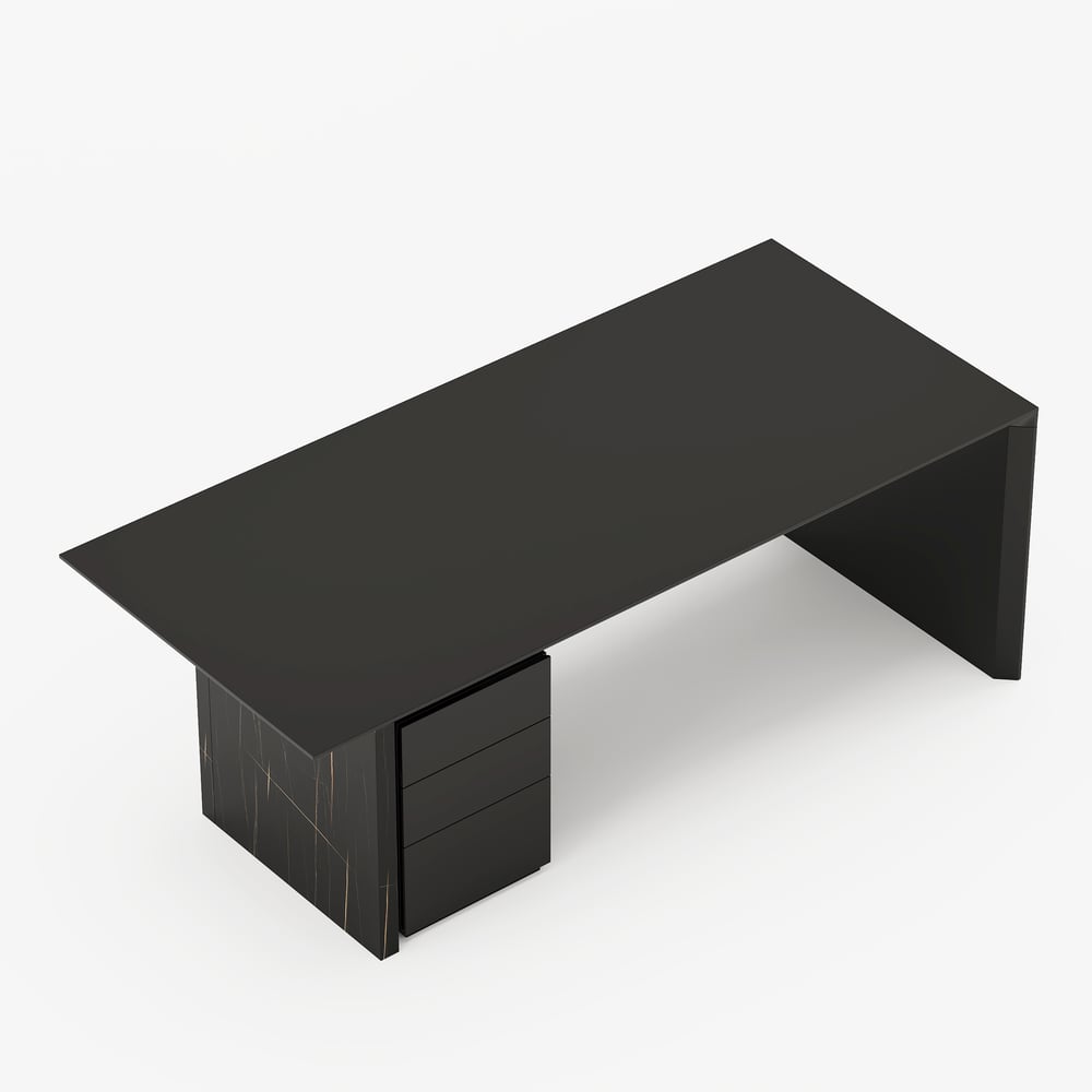 Modern Glossy Black Home Office Desk with Movable File Cabinet (1520mm) window image