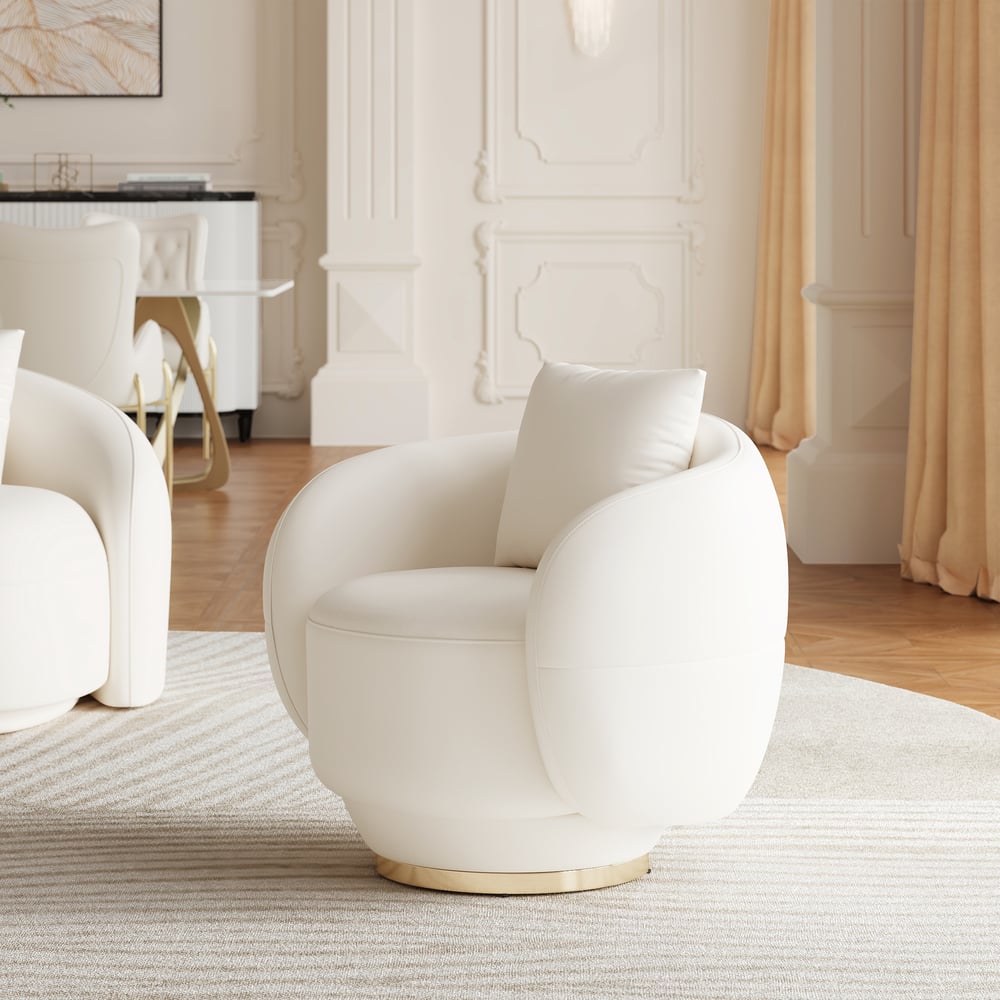 Suncurve Faux Leather Swivel Sloped Barrel Accent Chair window image