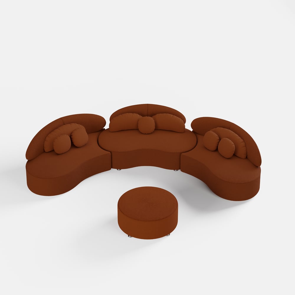 4-Piece Curved Boucle Sectional Sofa with Ottoman & Pillows window image