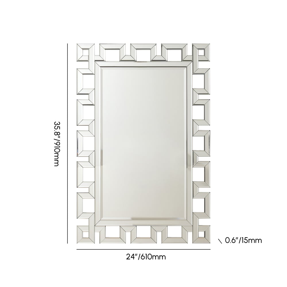Rectangular 35" Decorative Wall Mirror with Geometric Beveled Frame weights dimensions image