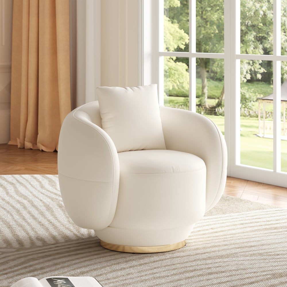 Suncurve Faux Leather Swivel Sloped Barrel Accent Chair window image