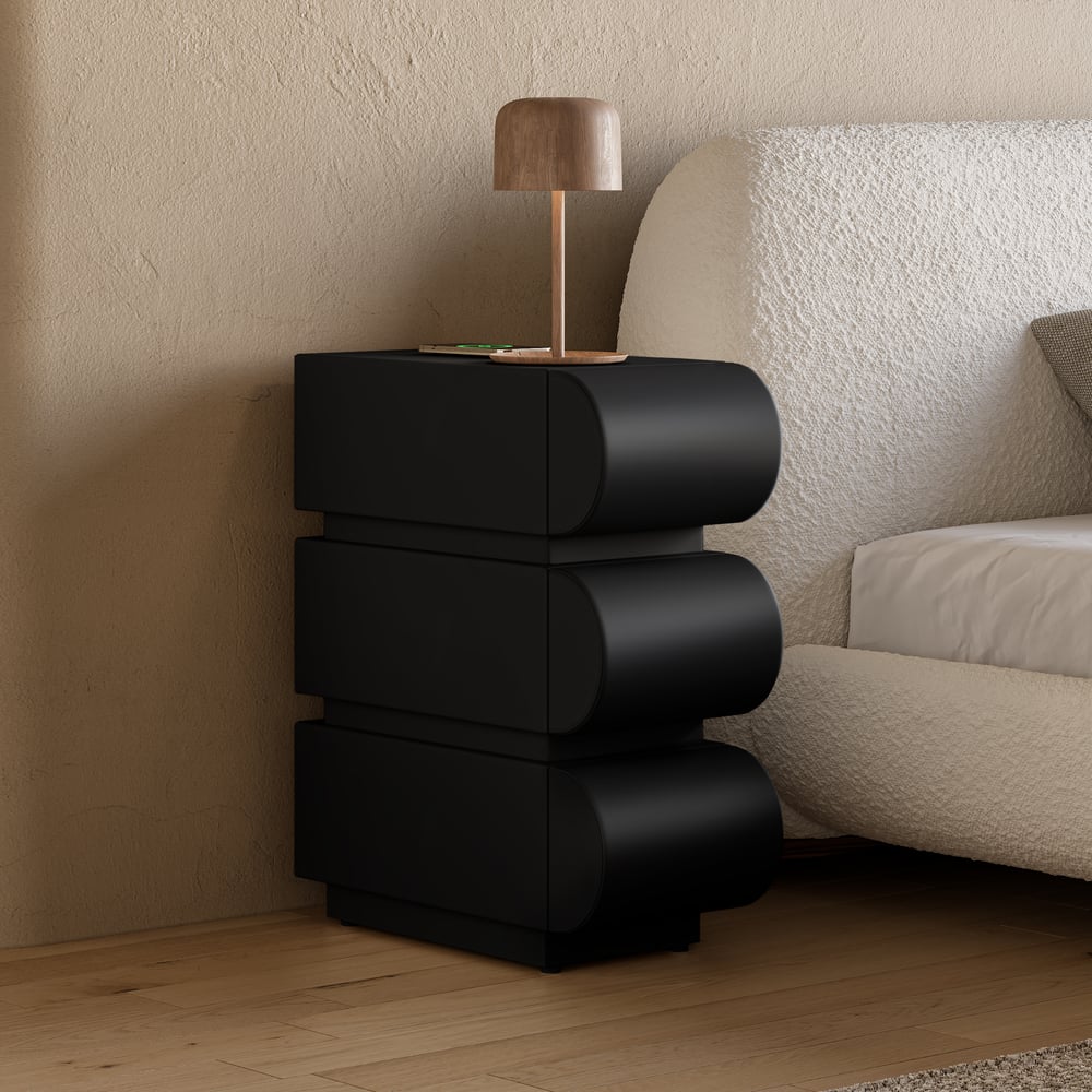 Wąska skórzana inteligentna szafka nocna z 3 szufladami obraz okna