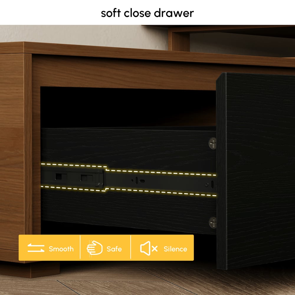 Fero Black & WalnutReversible Extendable TV Stand with 3 Drawers(71"-120") window image