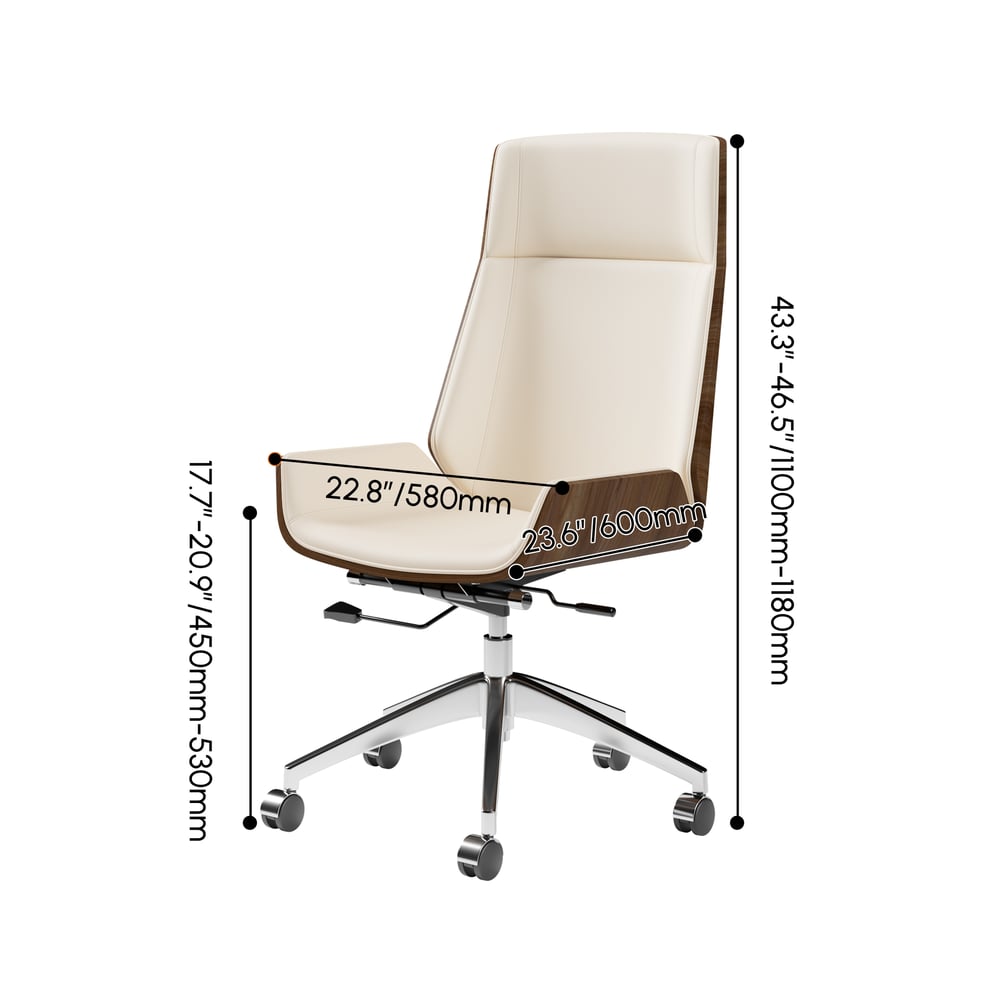 White Faux Leather Office Chair Desk Chair with Wheels & Adjustable Height weights dimensions image