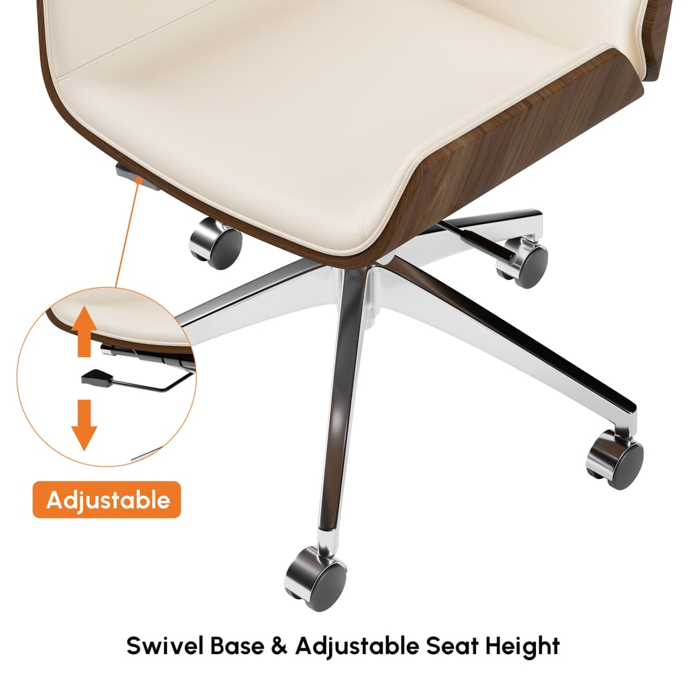 White Faux Leather Office Chair Desk Chair with Wheels & Adjustable Height window image