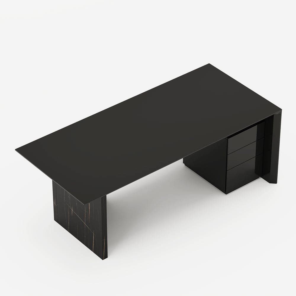 Modern Glossy Black Home Office Desk with Movable File Cabinet (1520mm) window image