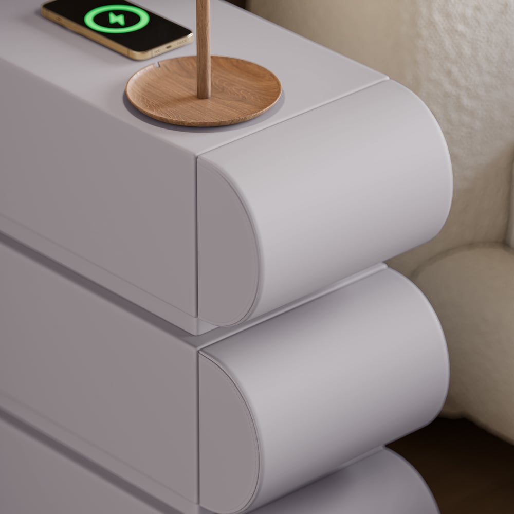 Narrow Humply Leather 3-Drawer Smart Nightstand window image