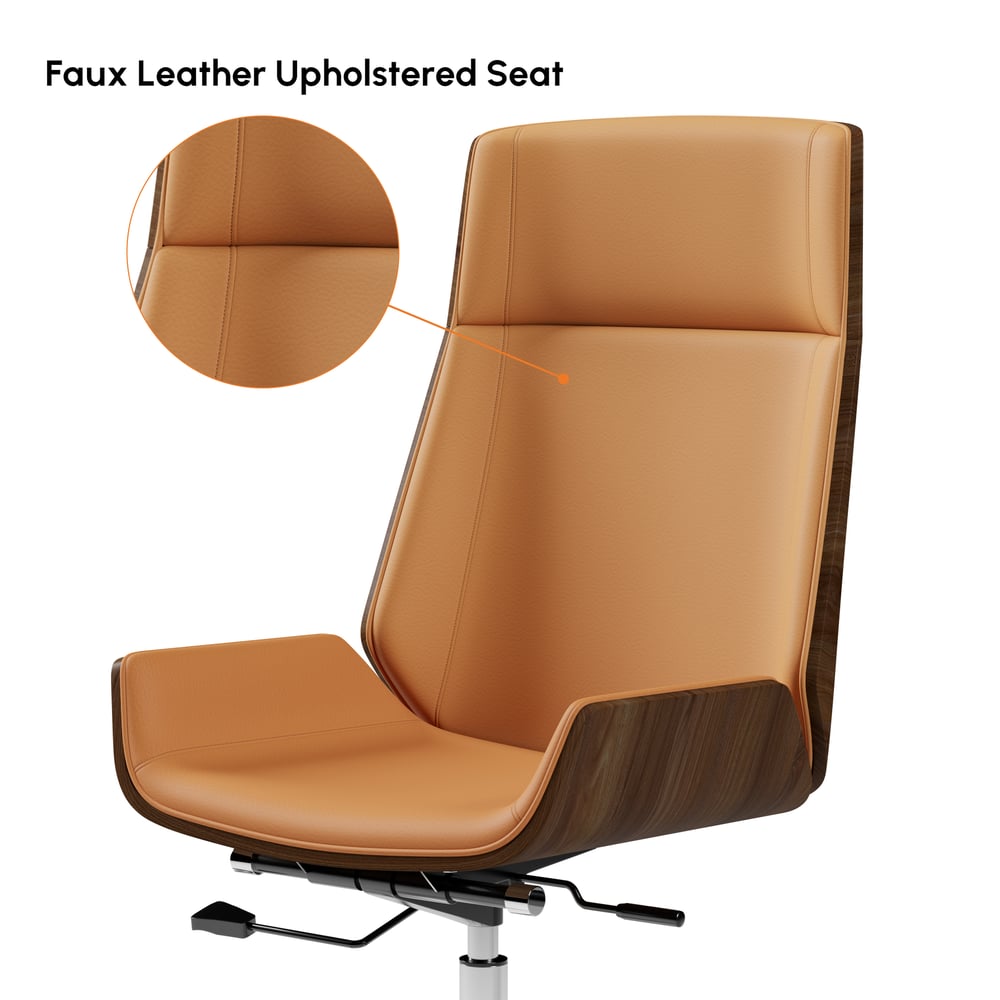 Brown Faux Leather Office Chair Desk Chair with Wheels & Adjustable Height window image