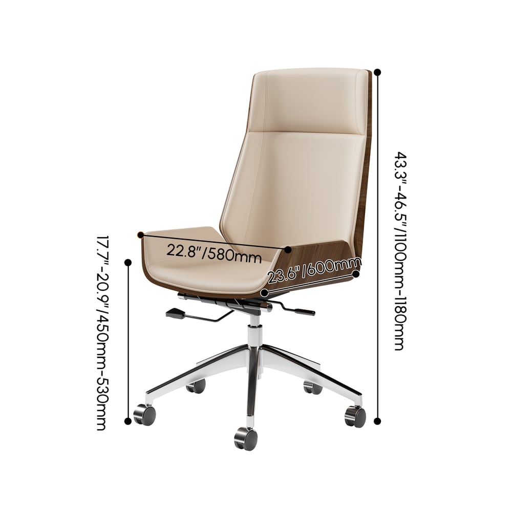 Khaki Faux Leather Office Chair Desk Chair with Wheels & Adjustable Height weights dimensions image