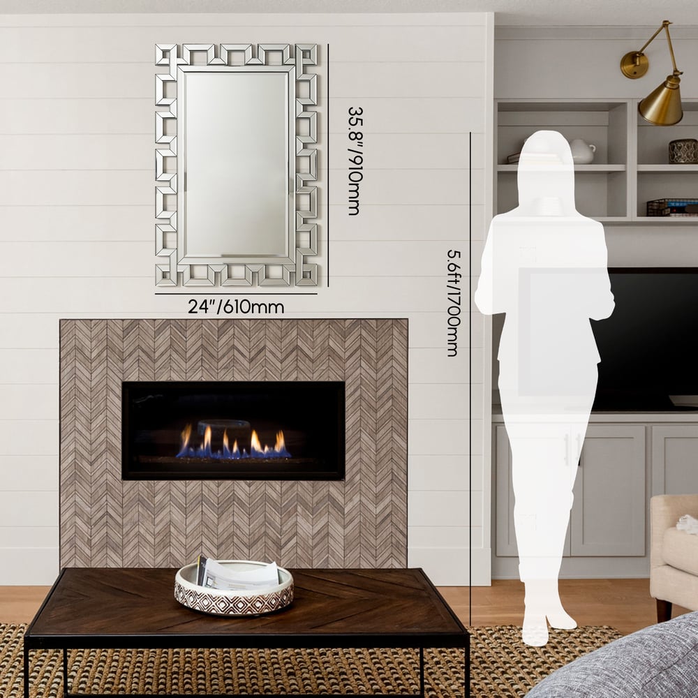 Rectangular 35" Decorative Wall Mirror with Geometric Beveled Frame weights dimensions image