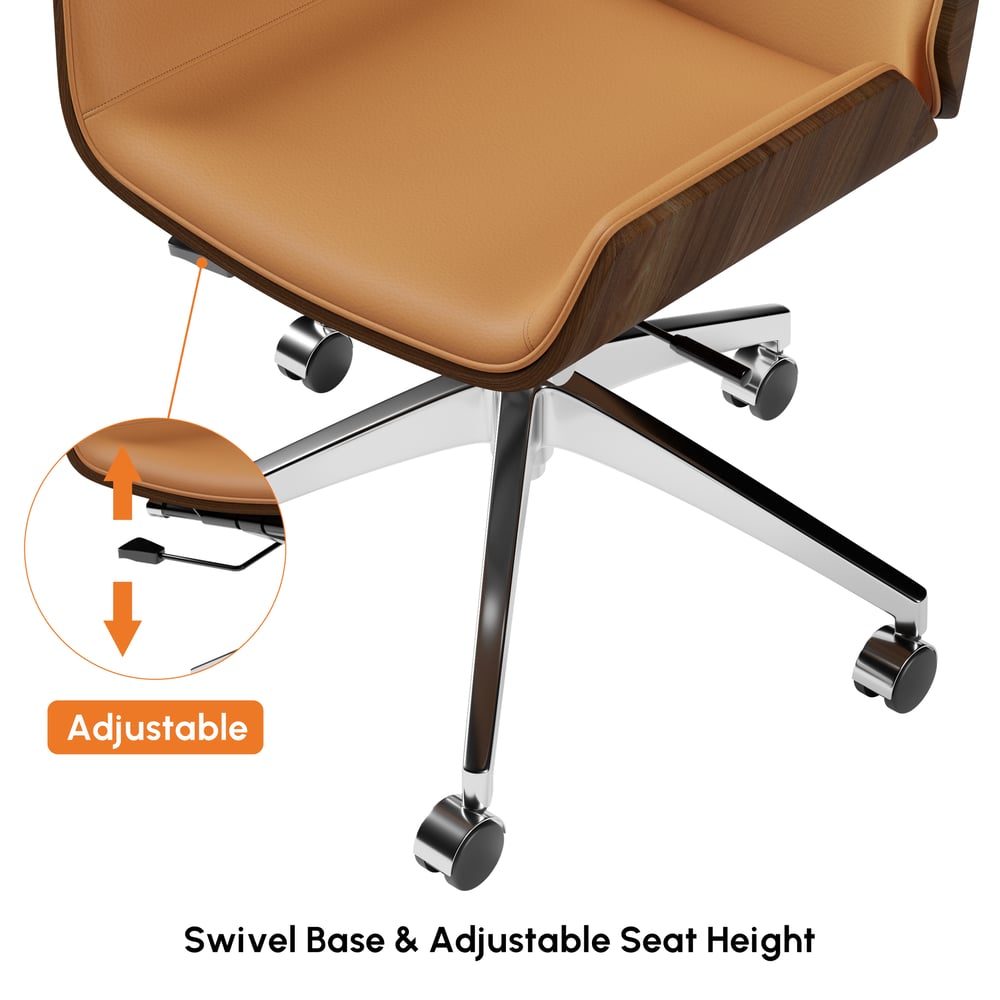 Brown Faux Leather Office Chair Desk Chair with Wheels & Adjustable Height window image