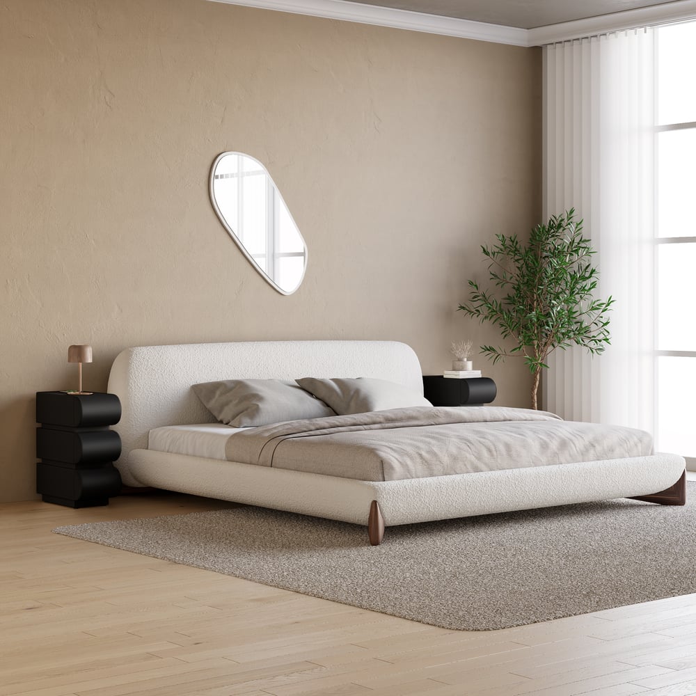 Wąska skórzana inteligentna szafka nocna z 3 szufladami obraz okna