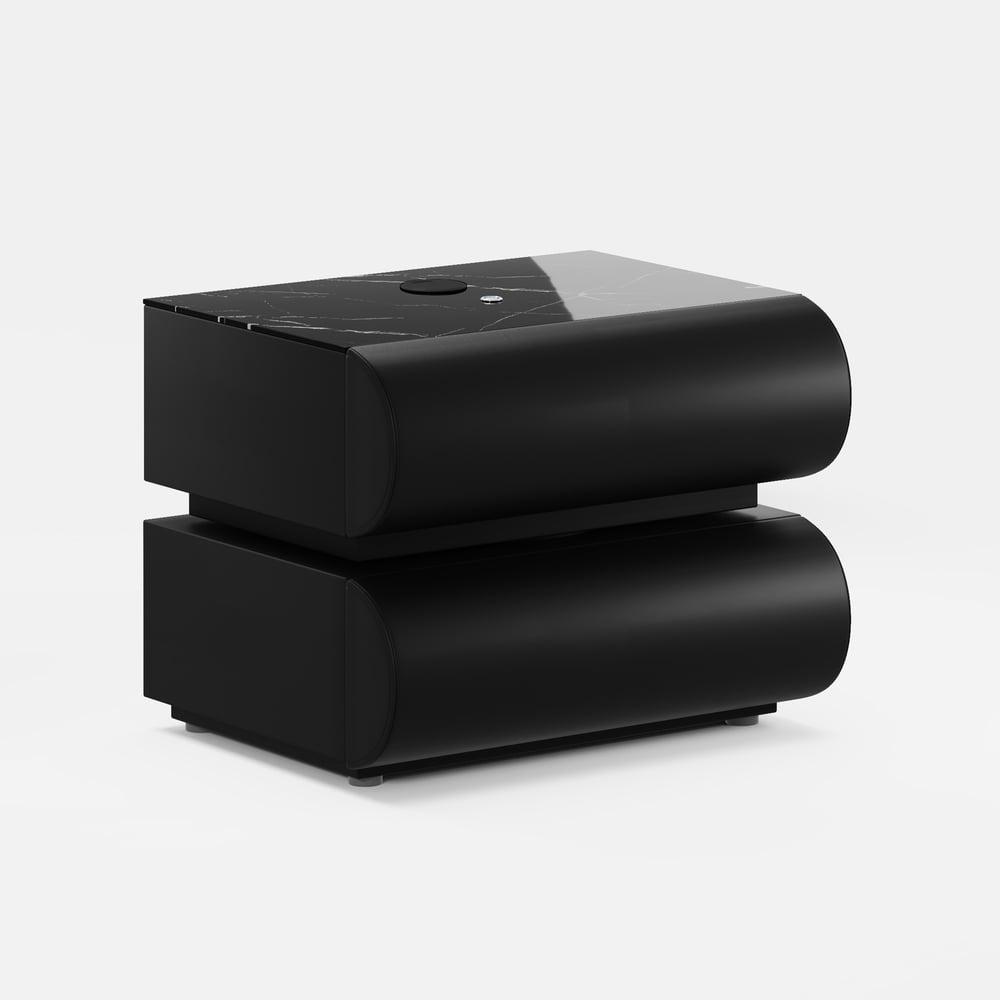 Humply Leather 2-Drawer Smart LED Nightstand with Sintered Stone Top window image