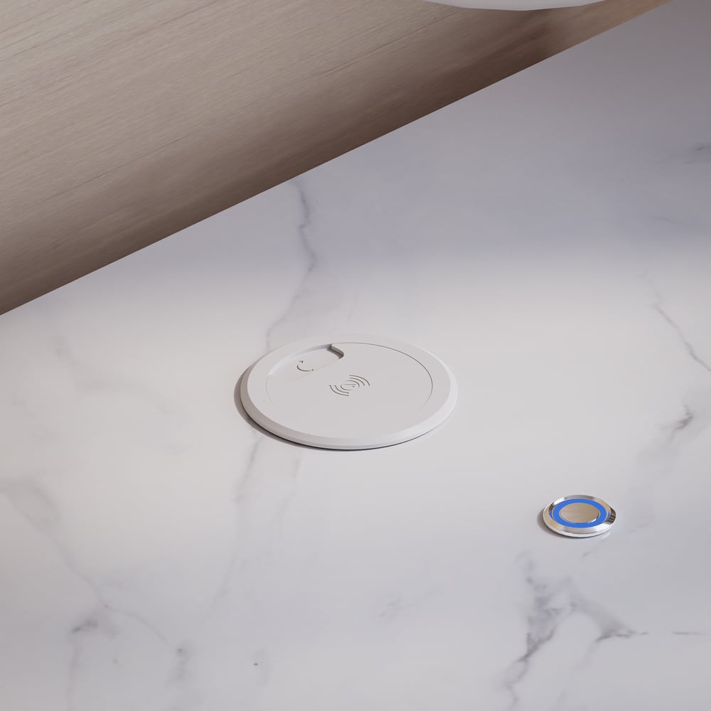 Mesa de cabeceira Humply em pele sintética com luz LED e 2 gavetas, conjunto de 2 Imagem da janela