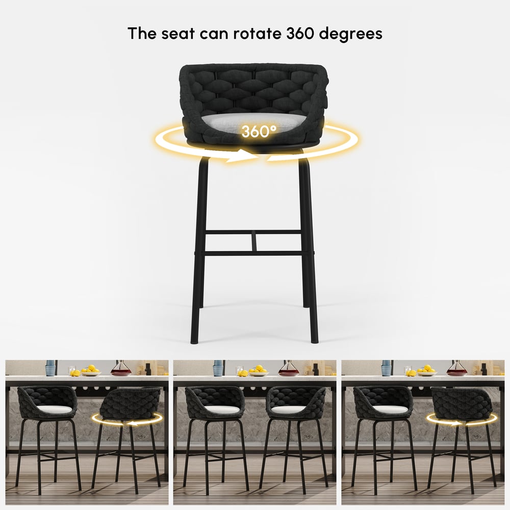 2 Pieces Outdoor Chair Patio Woven Rope & Aluminum 38" Bar Stools Set with Swivel Base window image