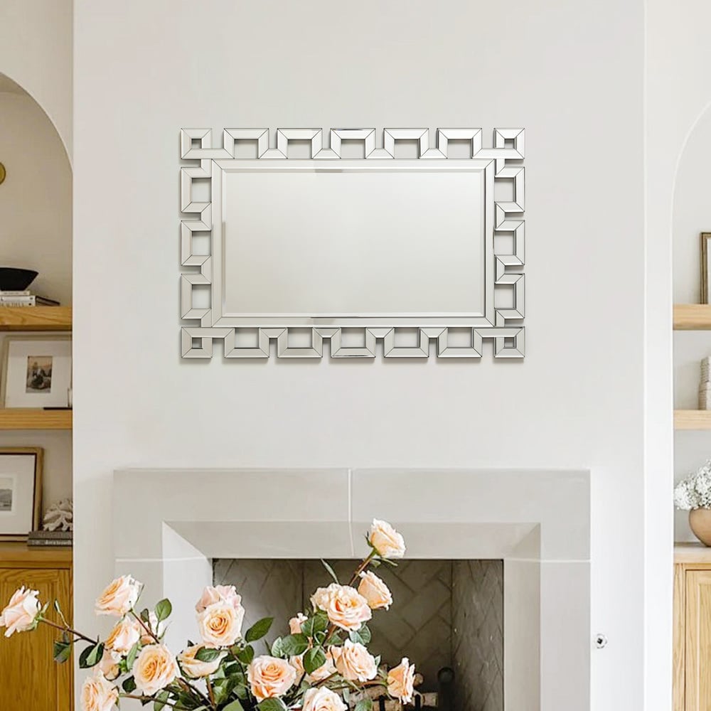 Rectangular 35" Decorative Wall Mirror with Geometric Beveled Frame window image
