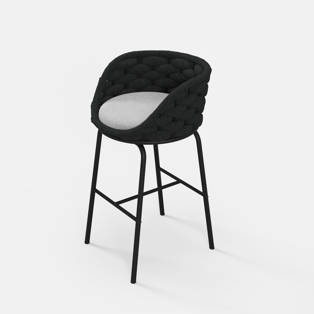 2 Pieces Outdoor Chair Patio Woven Rope & Aluminum 38" Bar Stools Set with Swivel Base window image