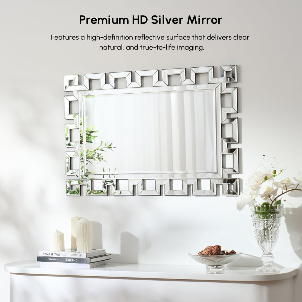 Rectangular 35" Decorative Wall Mirror with Geometric Beveled Frame window image