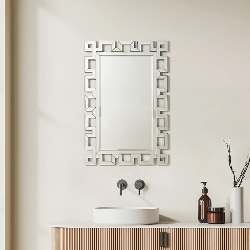 Rectangular 35" Decorative Wall Mirror with Geometric Beveled Frame window image