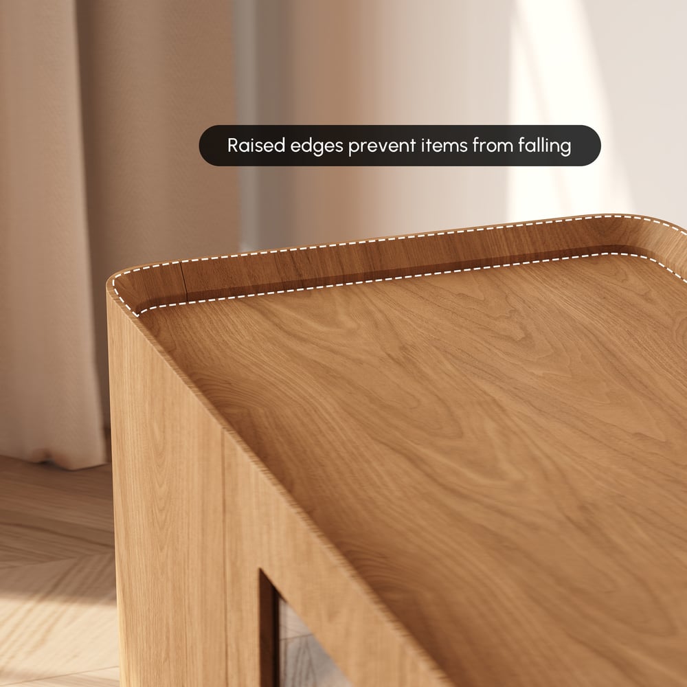 79" Natural Glass Door TV Stand with Storage and LED window image