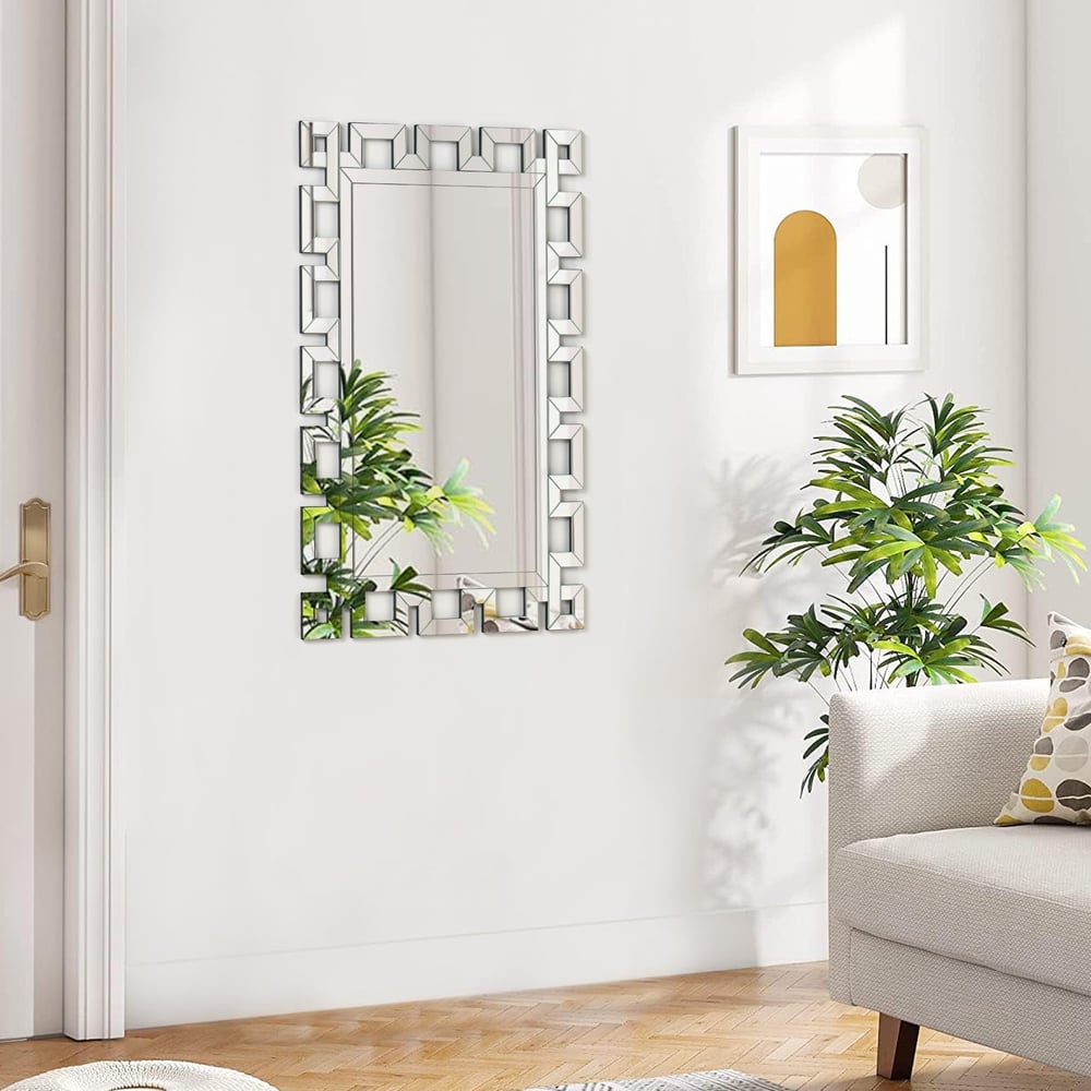 Rectangular 35" Decorative Wall Mirror with Geometric Beveled Frame window image