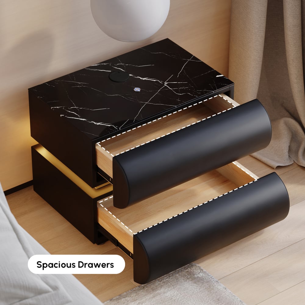Humply Leather 2-Drawer Smart LED Nightstand with Sintered Stone Top window image
