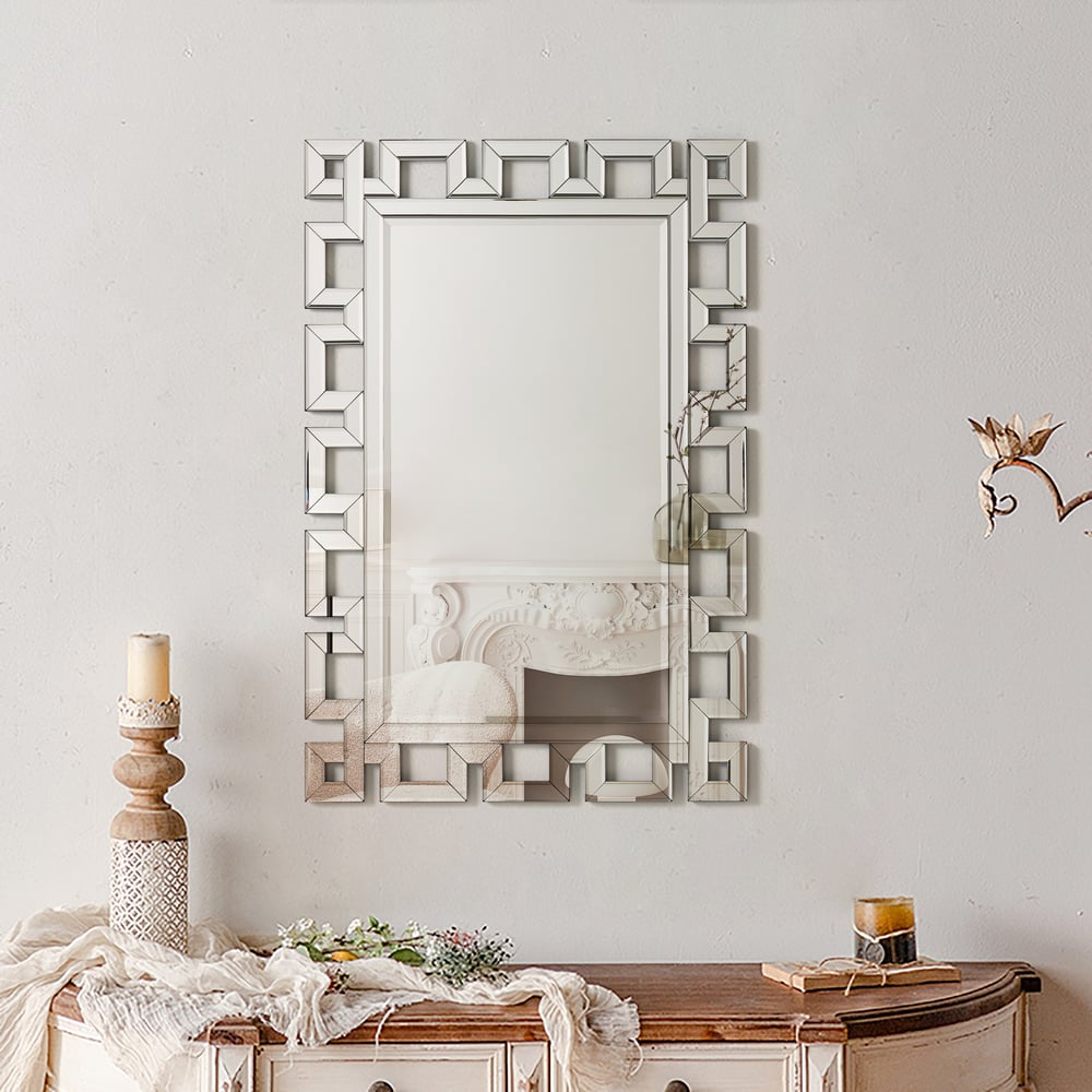 Rectangular 35" Decorative Wall Mirror with Geometric Beveled Frame window image