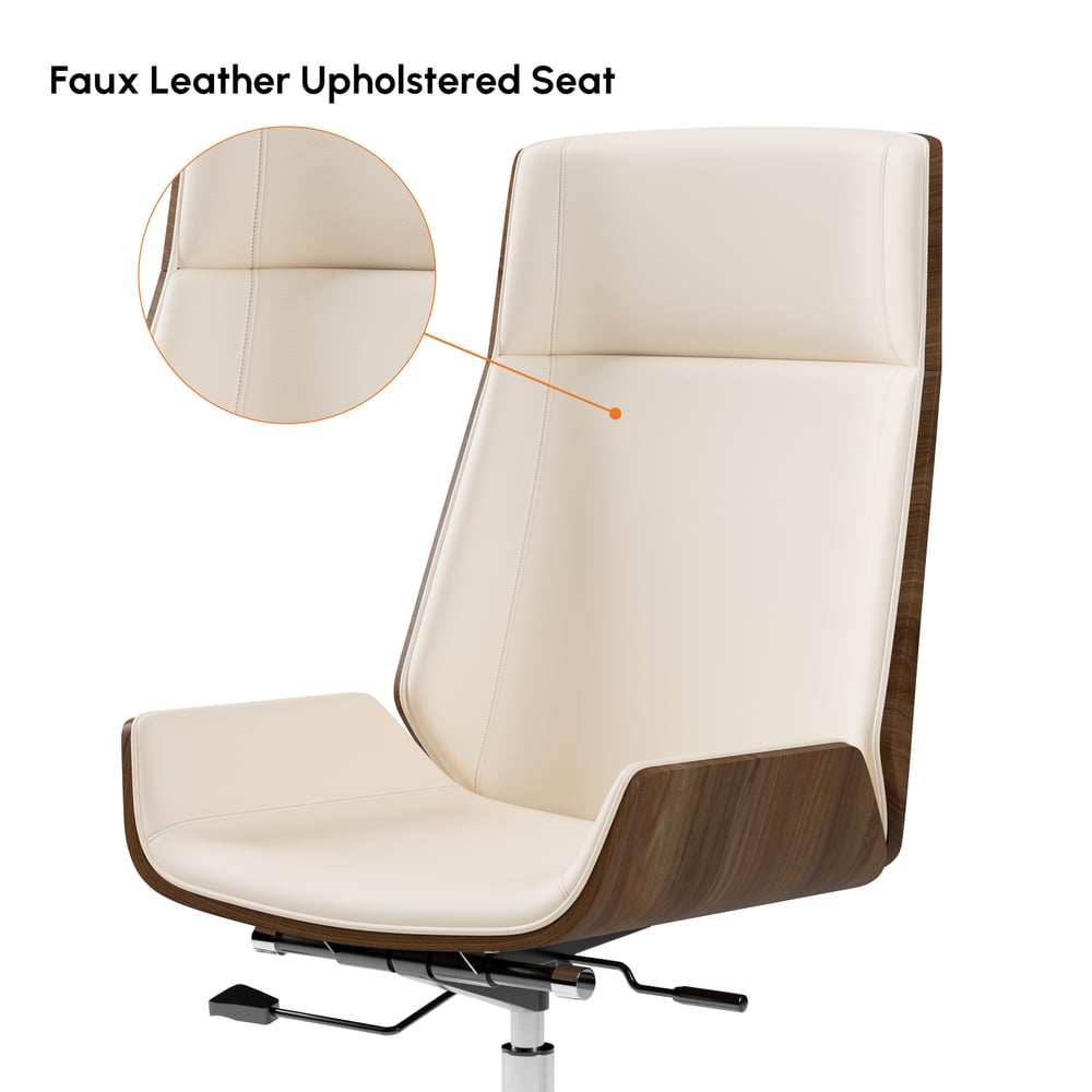 White Faux Leather Office Chair Desk Chair with Wheels & Adjustable Height window image
