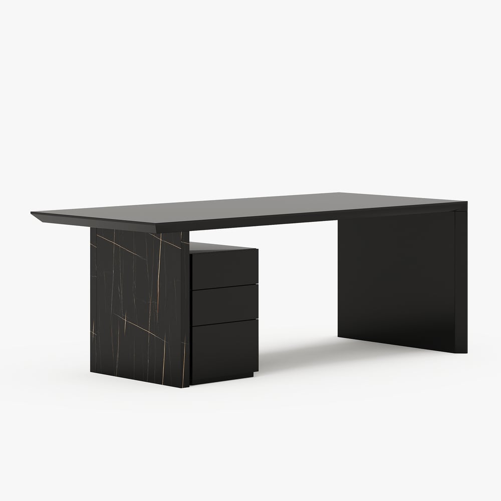 Modern Glossy Black Home Office Desk with Movable File Cabinet (1520mm) window image