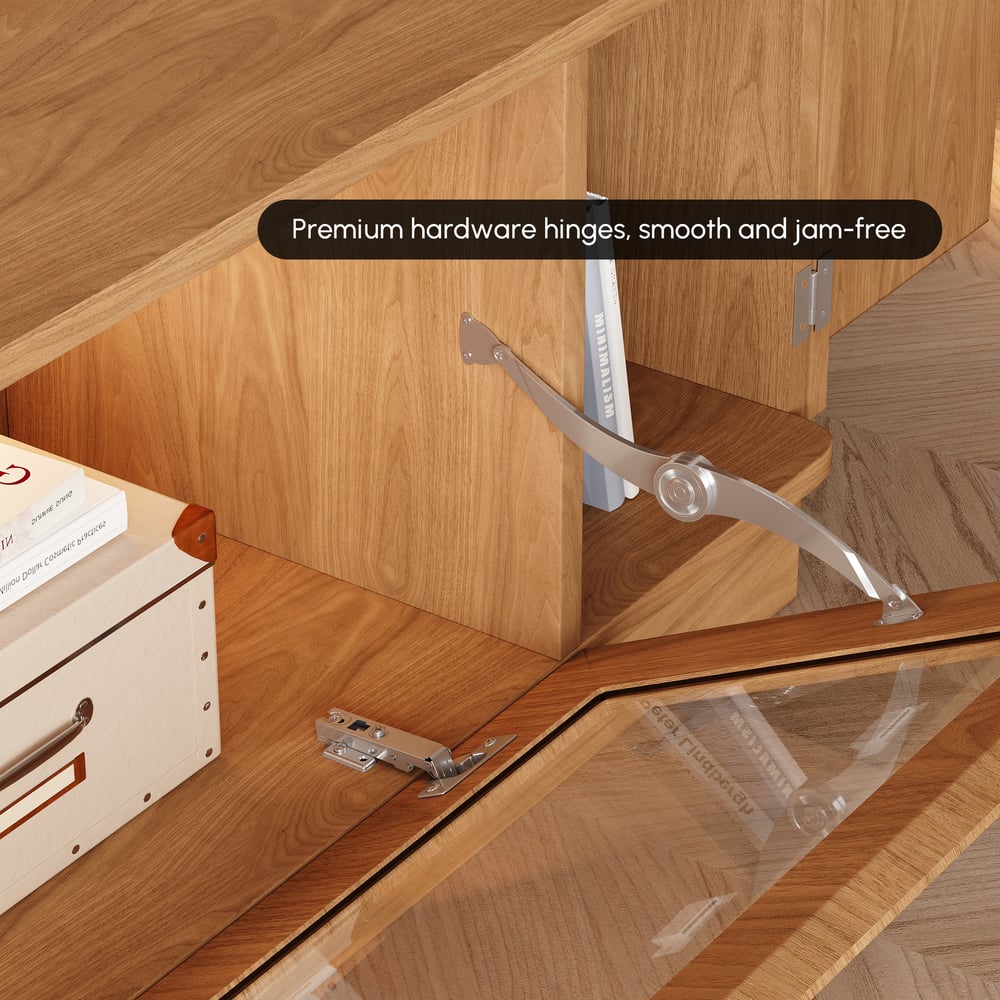 79" Natural Glass Door TV Stand with Storage and LED window image