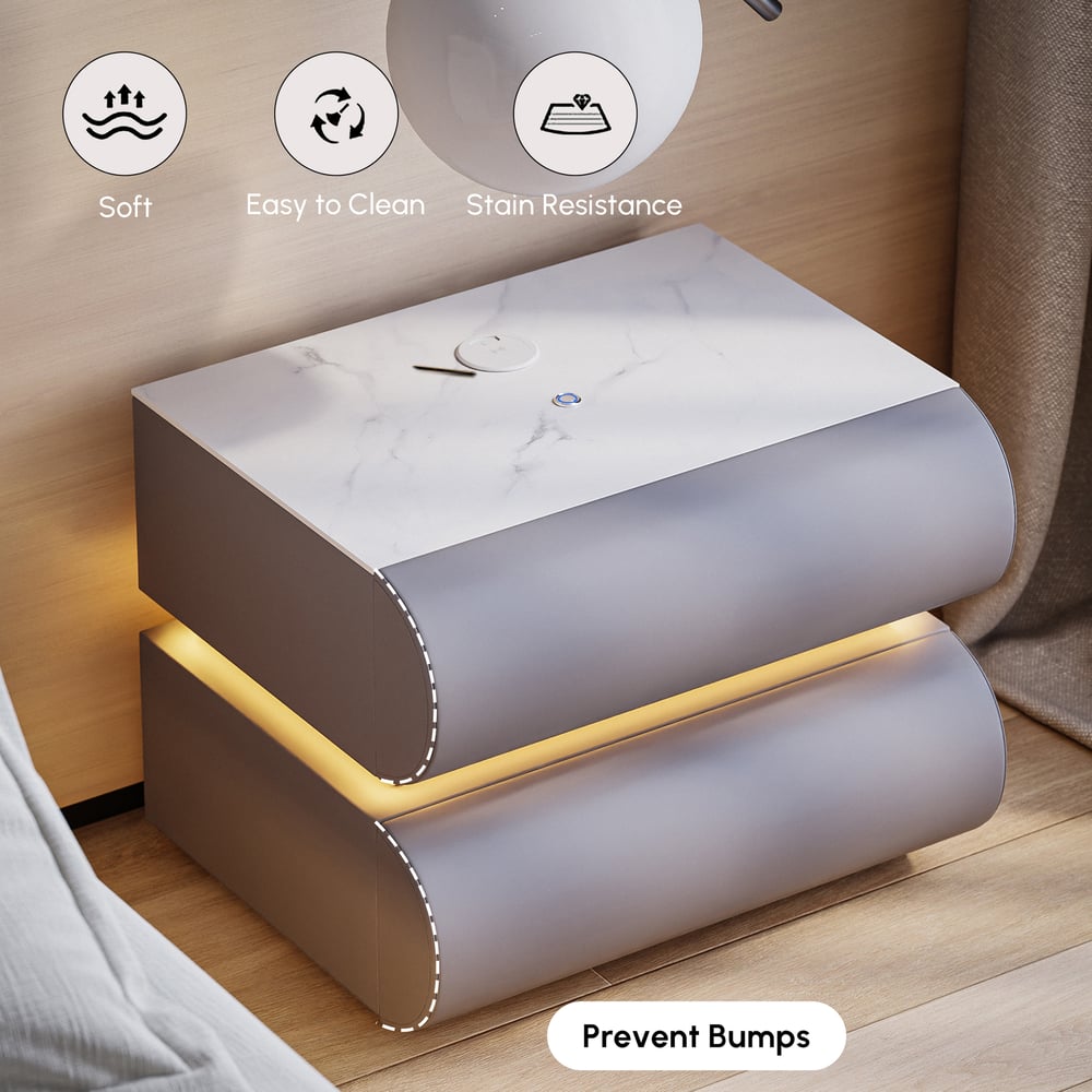 Humply Leather 2-Drawer Smart LED Nightstand Set of 2 window image