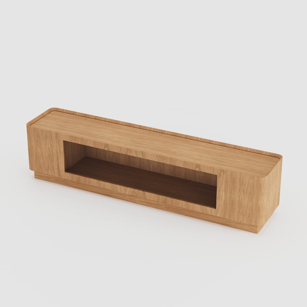 79" Natural Glass Door TV Stand with Storage and LED window image