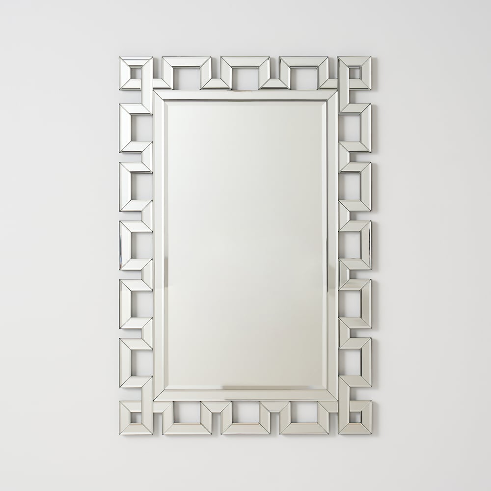 Rectangular 35" Decorative Wall Mirror with Geometric Beveled Frame window image