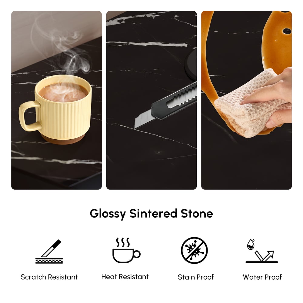 Humply Leather 2-Drawer Smart LED Nightstand with Sintered Stone Top window image