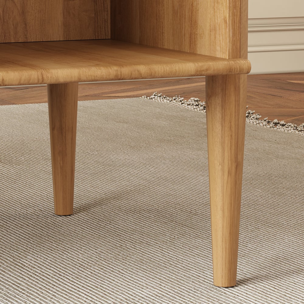 Mesa de escritório doméstico de madeira natural em estilo de meados do século de 1625 mm com 6 gavetas Imagem da janela