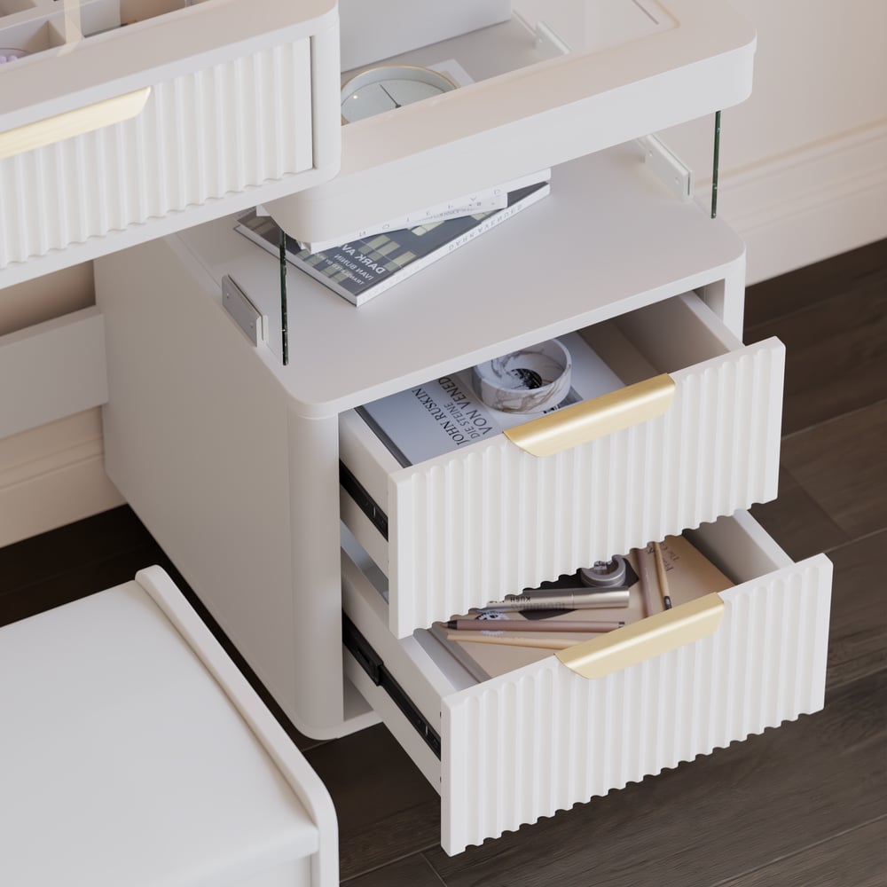 50" Fluted Makeup Vanity Set with Charger & LED Mirror window image